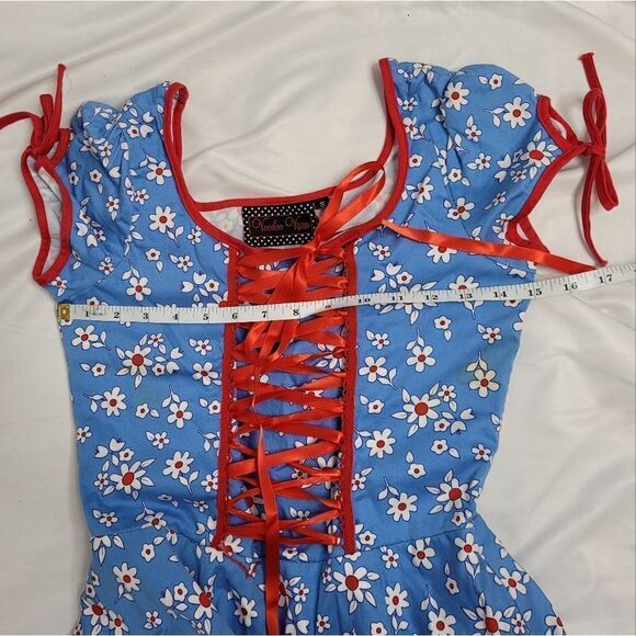 VOODOO VIXEN dress blue daisy floral corset lace up circle pinup S - Picture 11 of 14